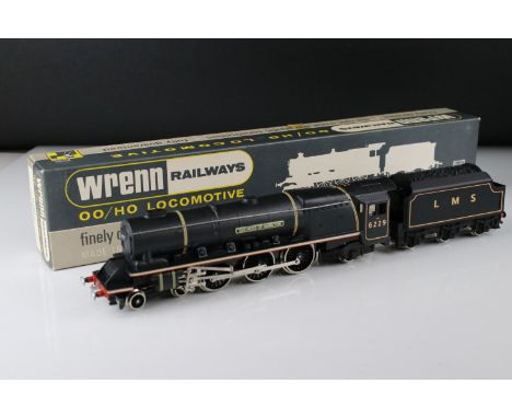 Boxed Wrenn OO gauge W2241 4-6-2 Duchess of Hamilton locomotive, black LMS, excellent with original papers in excellent box