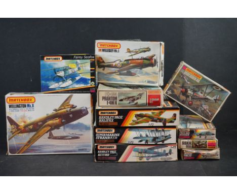 11 Boxed Matchbox 1/72 plastic model kits to include PK604 Handley Page Halifax, PK605 Handley Page Heyland, PK601 Supermarin