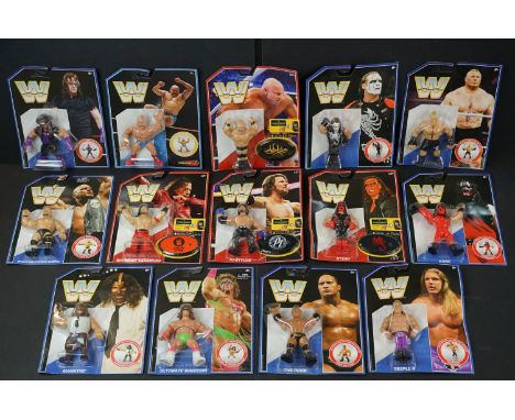 WWE / WWF Wrestling - 14 Carded Mattel 'retro style' figures to include Goldberg, Sting, Brock Lesnar, Kane, The Rock, HHH, M