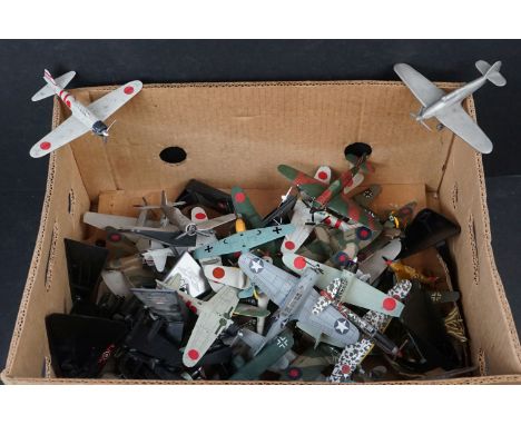 Collection of 46 metal and diecast model planes to include corgi, Unimax &amp; unmarked examples, showing damage and loss 