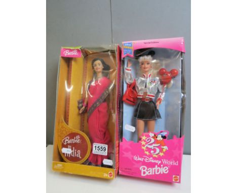 Two boxed Mattel Barbie dolls to include Barbie In India (split to box &amp; squash) and Walt Disney World Special Edition (s