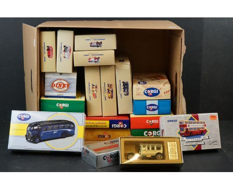 19 Boxed Corgi diecast model buses to include Commercials from Corgi, Limited Edition etc plus a boxed Matchbox Dinky Collect