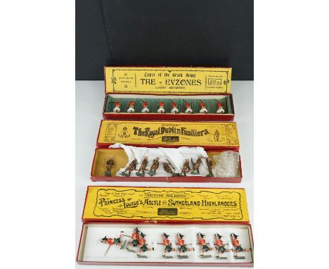 Three boxed Britains metal figure sets to include 2 x British Soldiers (15 Argyle &amp; Suth Highlanders and The Dublin Fusil