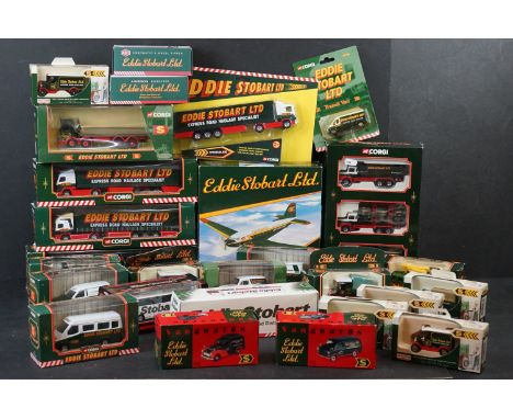 Collection of 25 boxed and carded Eddie Stobart diecast models to include Corgi 66201 Transit Van, Vangards VA1116 Morris Min