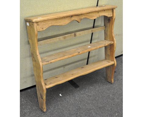 A vintage pine wall mounting shelf, two tier, 80cm x 84cm x 16cm