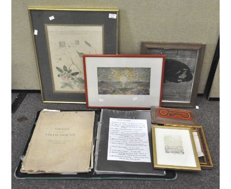 Assorted pictures and prints, including a Botanical flower and a folder of prints, some framed, largest 58cm x 47cm