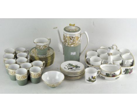 A Spode eleven piece coffee set along with Worcester cups and saucers and a Hammersley basket dish