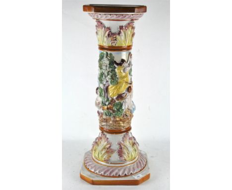 A vintage Italian ceramic plant stand/torchere, in the majolica style, 70cm high