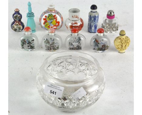 A collection of glass and ceramic Oriental scent/snuff bottles