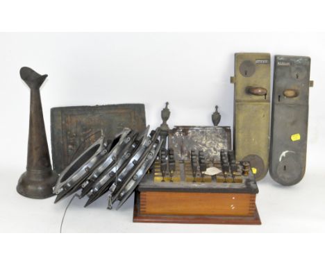 A quantity of mixed collectables, including door locks, stage lights, shutters and other items