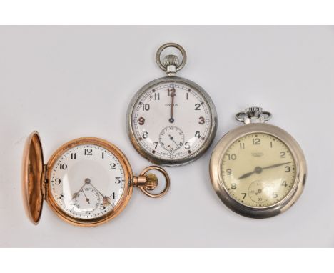 THREE POCKET WATCHES, the first a 'Smiths Empire' pocket watch with a pairing case, a 'Cyma' military pocket watch with a bro