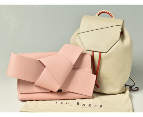 TED BAKER: TWO BAGS, comprising a 'Giant knot Bow' light pink clutch bag with rose gold tone hardware, 58-light pink, with or