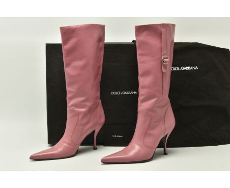 DOLCE &amp; GABBANNA LADIES BOOTS, 'Glacial Fuchsia' heeled boots, AW03, Continental size 39, Dolce &amp; Gabbana metal plaqu