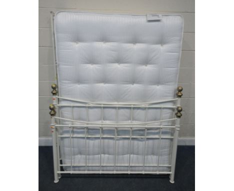 A DREAMS LAMBERT SIGNATURE COLLECTION 4FT6 MATTRESS ,along with a white tubular metal bedstead, with side rails, and bolts, c