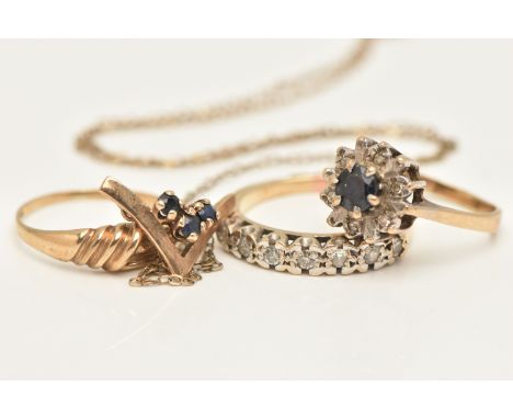 AN ASSORTMENT OF JEWELLERY, to include a yellow gold knot ring, hallmarked 9ct Birmingham, ring size M, a yellow gold diamond