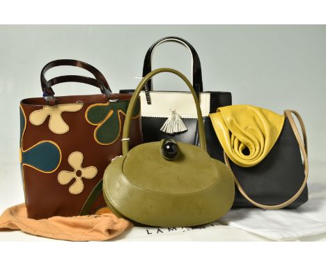 TWO 'LAMARTHE' OF PARIS HANDBAGS, with original dust bags, comprising a black and white leather bag with fringed tassel desig