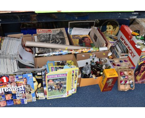SIX BOXES OF MISCELLANEOUS SUNDRIES AND EPHEMERA, to include a collection of seventeen vintage glass Christmas tree baubles, 