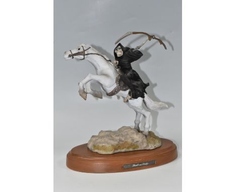A CLARECRAFT DISCWORLD 'DEATH ON BINKY' SCULPTURE model number DW24, mounted on a base (1) (Condition Report: chip to Death's