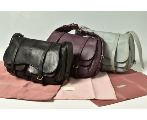 RADLEY: THREE RADLEY 'GROSVENOR'  FLAPOVER SATCHELS, colourways comprising a duck egg  blue, black and purple, height 22cm x 