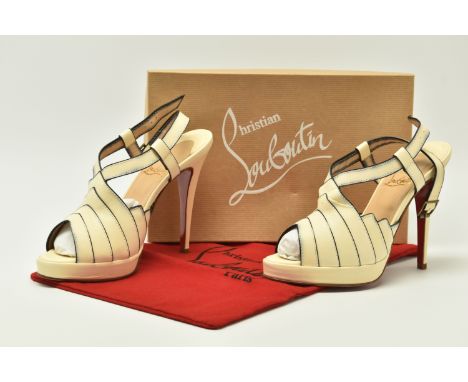 CHRISTIAN LOUBOUTIN: L-CITY GIRL,  Volpi/Vacchetta Bianco sling backs, white/cream calf skin, iconic red leather sole, with o