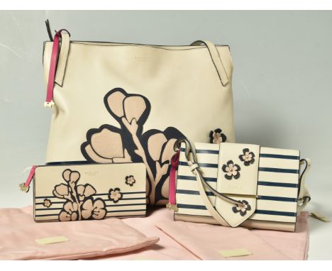 RADLEY:WILLOW CHERRY BLOSSOM RANGE, comprising a cream, beige and navy 'Hobo' shoulder bag and matching large zipper purse to