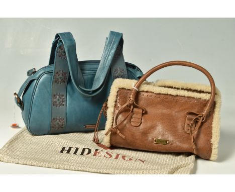 HIDESIGN: TWO HANDBAGS, comprising a light brown faux sheepskin bag with zip fastening and original dust bag, together with a