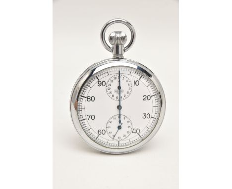 A 'HEUER' STOP WATCH, round white dial signed 'Heuer' chrome case, approximate case width 51mm, (condition report: general li