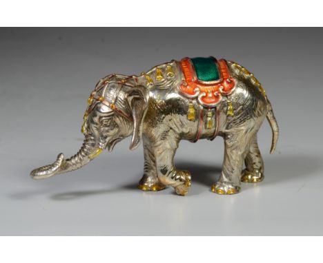 Tiffany & Co. sterling silver and enamel circus elephant, designed by Gene Moore, made in Italy, with red, green, and gold en