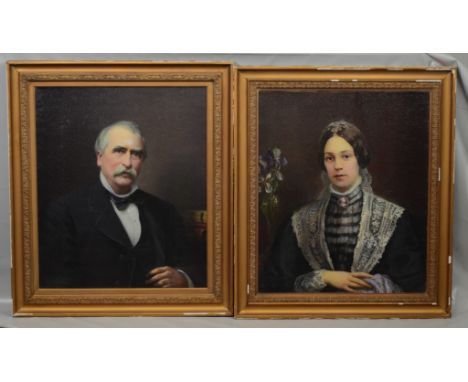 Frederick D. de Henwood, English, (1864-1948 ), 2 oil on canvas portraits, Edward Green Bradford & his wife Elizabeth Canby, 