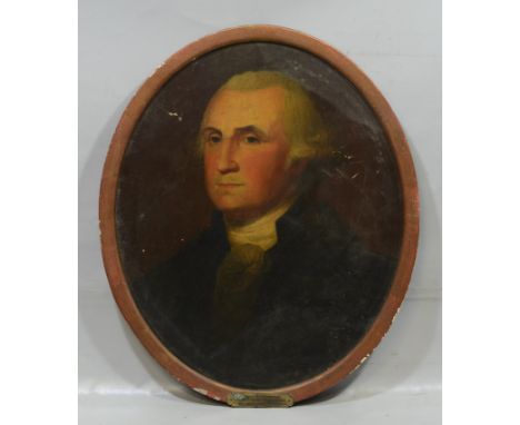 American School (19th Century), oil on canvas laid on board, Portrait of George Washington, 23-1/4" x 19" sight, 25-1/2" x 21