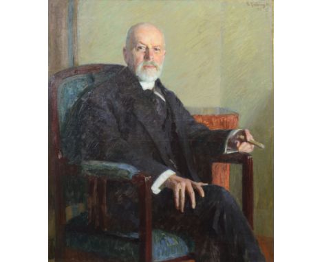 Fritz Reusing (German, 1874-1957), oil on canvas, Portrait of Seated Gentleman with Cigar, signed and dated 1917 upper right,