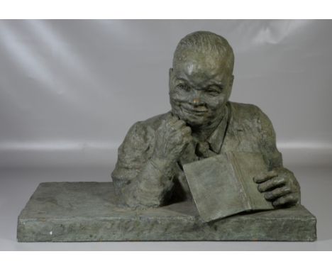 Nancy DuPont Reynolds, American (1919 -2015), bronze patinated plaster study, shoulder bust portrait of man holding book, on 