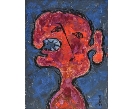 Seymour Zayon (American, PA, b 1930), acrylic on canvas, Abstract Portrait, signed lower right, 18 1/4" x 14" canvas, 21 1/4"