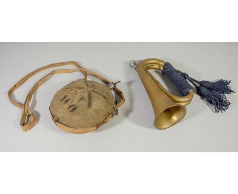 Civil War Canteen, Cover with Unit Markings, "G / --T / 100" around crossed rifles, with strap, cap, and chain, 8" d; along w