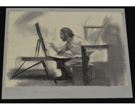 Harvey Dinnerstein (American, b 1928), charcoal on paper, Self-Portrait, signed and dated 1968 lower right, 18-1/2" x 26-1/2"