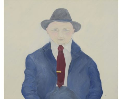 Edward Baynard (American, 1940), oil on canvas, Portrait of a Man with Hat, monogrammed lower right, 42" x 48" overall , Prop