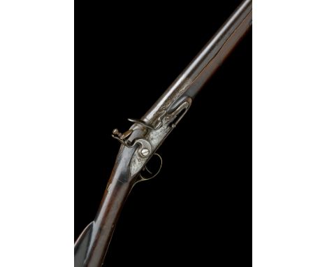 AN APPROXIMATELY 8-BORE FLINTLOCK SINGLE-BARRELLED FOWLING-PIECE, UNSIGNED, no visible serial number, circa 1770 and probably