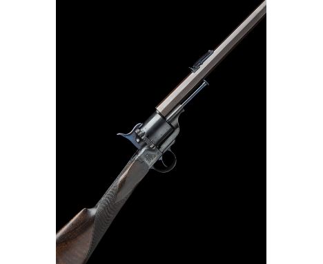 A 10mm PINFIRE REVOLVING RIFLE SIGNED HENRY BENJAMIN, LONDON, serial no. 75, circa 1865 and possibly English, with London pro