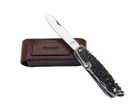 JAMES PURDEY & SONS A NEW AND UNUSED STAG HORN MULTI-TOOL POCKET KNIFE, a hand-made nine piece tool with large and small blad