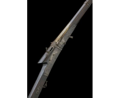 A GOOD 25-BORE MATCHLOCK KOFTGARI-DECORATED MUSKET, MODEL 'TORADOR', no visible serial number, Indian circa 1840, with octago