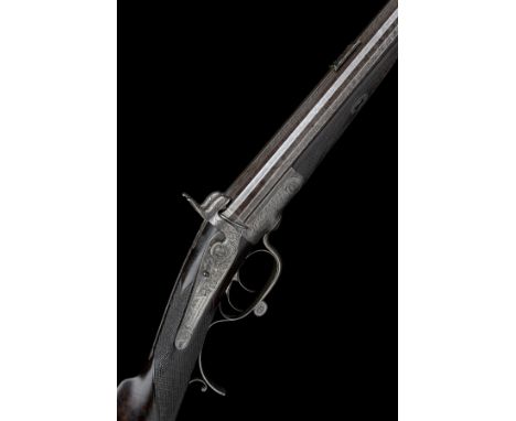 SAML. & CHAS. SMITH, LONDON A CASED 28-BORE PINFIRE DOUBLE-RIFLE, serial no. 6502, circa 1860, with unusual damascus polygona