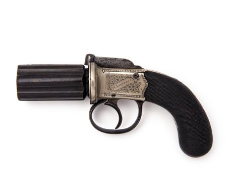 A 100-BORE PERCUSSION PEPPERBOX POCKET-REVOLVER SIGNED 'LONDON', no visible serial number, circa 1845, with 2 1/2in. six-shot