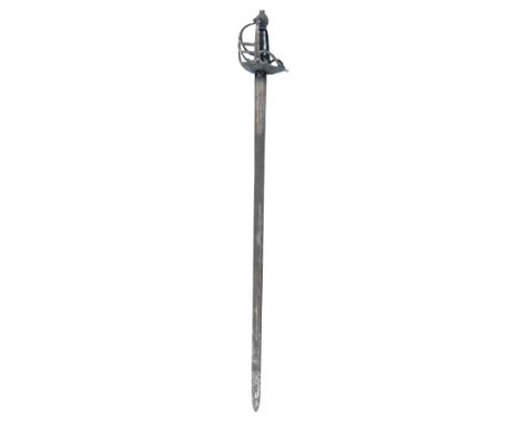 AN ENGLISH CROMWELLIAN MORTUARY-SWORD, circa 1670, with 34 1/2in. straight single-edged spear-point blade, three fullers of d