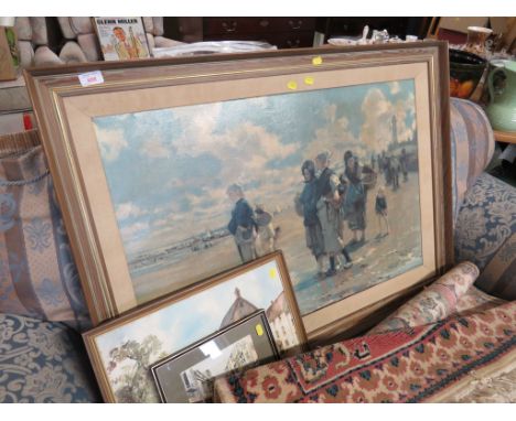 REPRODUCTION BEACH SCENE PRINT AFTER JOHN SINGER SARGENT, AND TWO OTHER FRAMED PRINTS