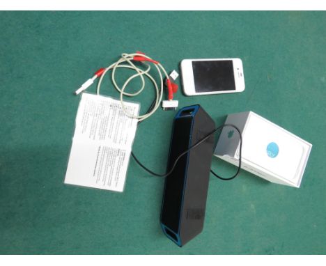IPHONE 4, BOXED, A/F, NO CHARGER, WITH A PORTABLE SPEAKER UNIT