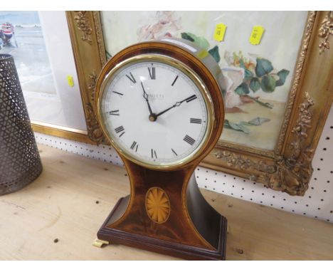 COMITITI OF LONDON MANTLE CLOCK IN A WAISTED INLAID MAHOGANY CASE