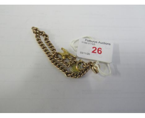 9 CARAT GOLD BRACELET WITH THREE CHARMS - RED AND WHITE ENAMEL CROSS, HEART, AND 9 CARAT GOLD CAT, GROSS WEIGHT OF BRACELET A