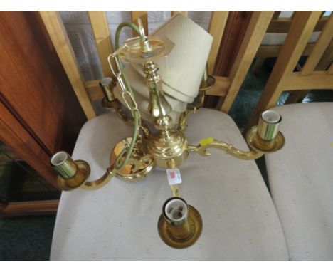 BRASS FIVE BRANCHED CEILING LIGHT WITH CLOTH SHADES (REQUIRES PROFESSIONAL INSTALLATION)