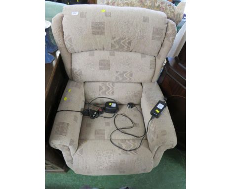 LIFT AND RISE ELECTRIC RECLINING ARMCHAIR IN LIGHT BROWN UPHOLSTERY