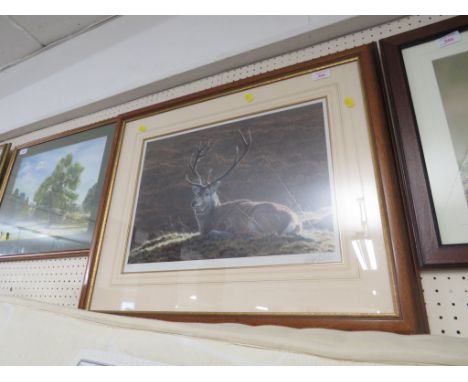 LIMETED EDTION PRINT OF DEER AFTER ANDREW HUTCHINSON FRAMED AND GLAZED